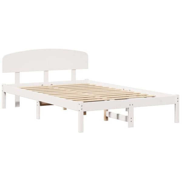 vidaXL Bed Frame with Headboard White 135 x 190 cm Solid Pine Wood