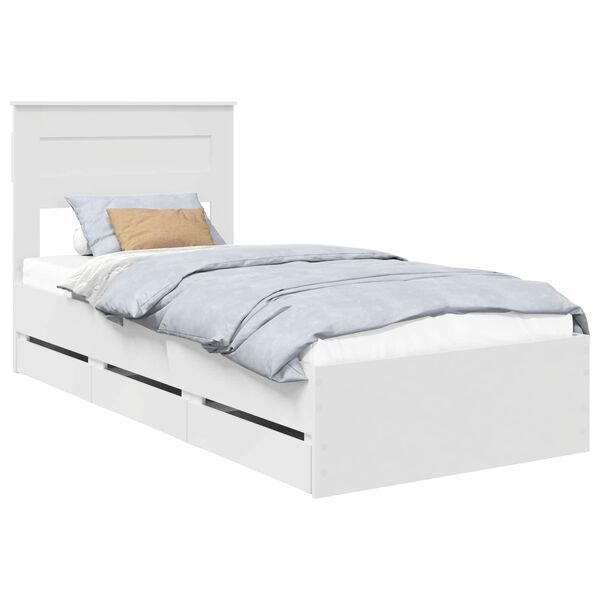 vidaXL Bed Frame with Drawer White 75 x 190 cm Engineer Wood