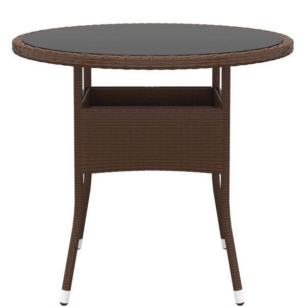 vidaXL Garden Table Ø80x75 cm Tempered Glass and Poly Rattan Brown