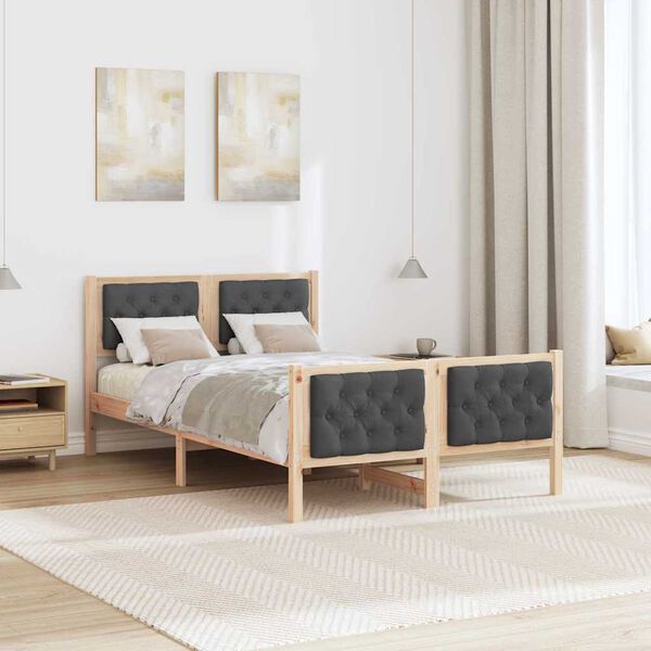 vidaXL Bed Frame with Headboard Dark Grey 135 x 190 cm Solid Pine Wood