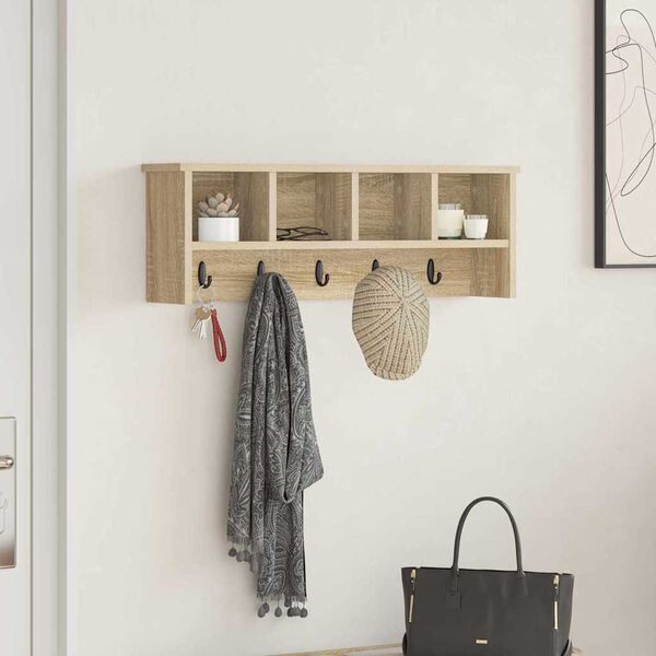 vidaXL Wall-Mounted Coat Rack with Shelf Sonoma oak 75 x 16 x 26 cm