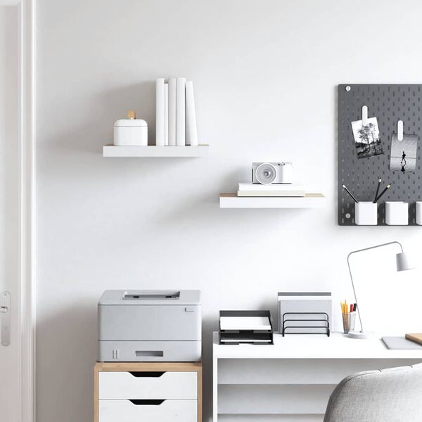 vidaXL Floating Wall Shelves 2 pcs Oak and White 40x23x3.8 cm MDF