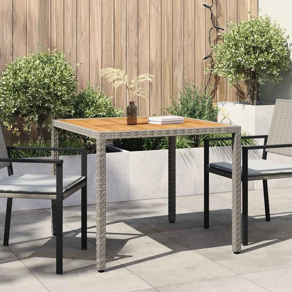 vidaXL Garden Table 90x90x75 cm Poly Rattan and Acacia Wood Grey
