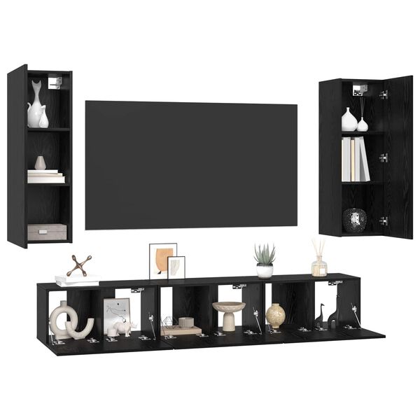 vidaXL TV Cabinet Set Wall-mounted 5 pcs Black Oak Engineered Wood