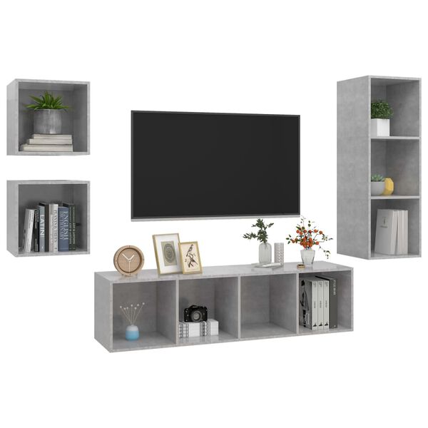 vidaXL 4 Piece TV Cabinet Set Concrete Grey Engineered Wood