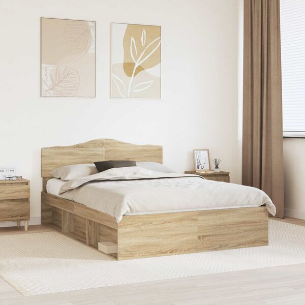 vidaXL Bed Frame with Headboard Sonoma 160 x 200 cm Solid Pine Wood