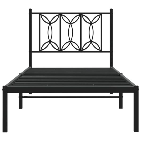 vidaXL Metal Bed Frame without Mattress with Headboard Black 90x200cm