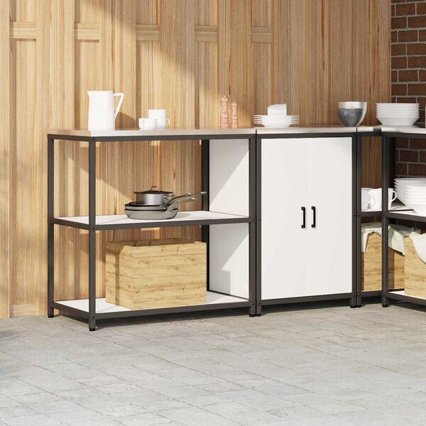 vidaXL Kitchen Storage Set with Shelf 2 pcs White Cold-rolled Steel