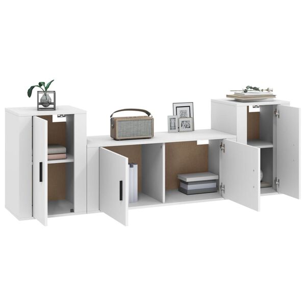 vidaXL 3 Piece TV Cabinet Set White Engineered Wood