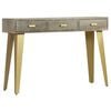 vidaXL Console Table Solid Mango Wood Grey with Brass 110x35x76 cm