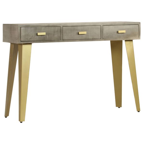 vidaXL Console Table Solid Mango Wood Grey with Brass 110x35x76 cm
