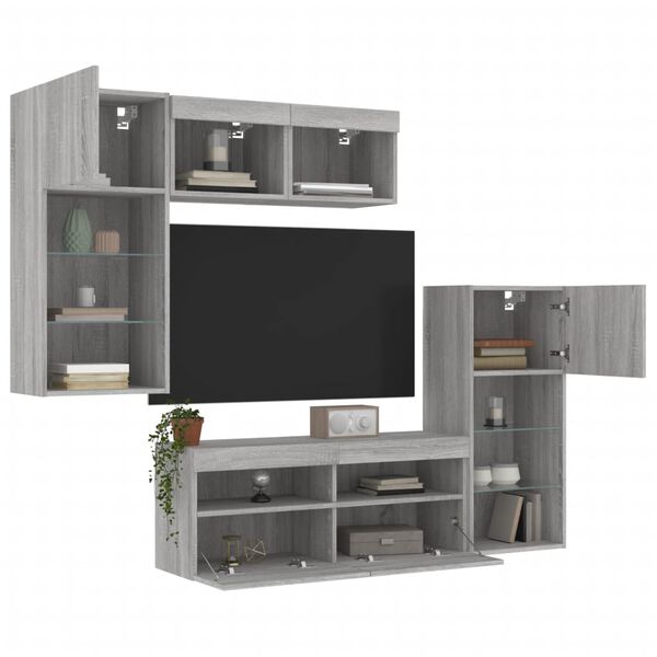 vidaXL 5 Piece TV Wall Units with LED Grey Sonoma Engineered Wood