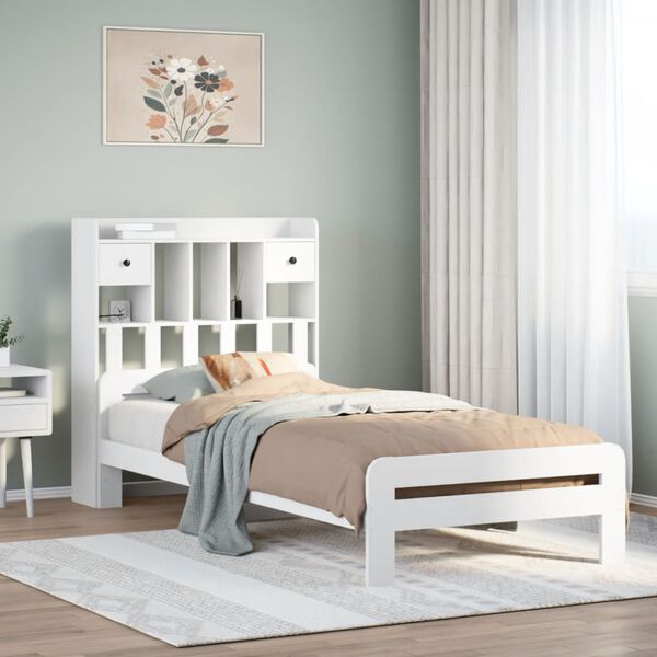 vidaXL Bookcase Bed without Mattress White 75x190 cm Small Single Solid Wood Pine