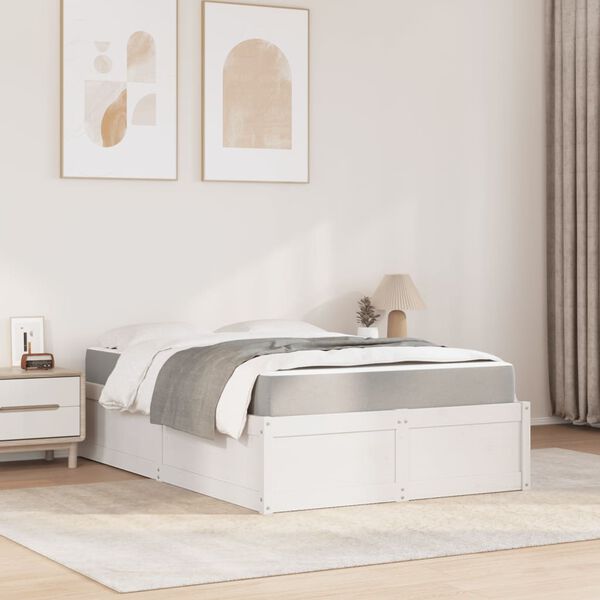 vidaXL Bed with Mattress White 120x190 cm Small Double Solid Wood Pine