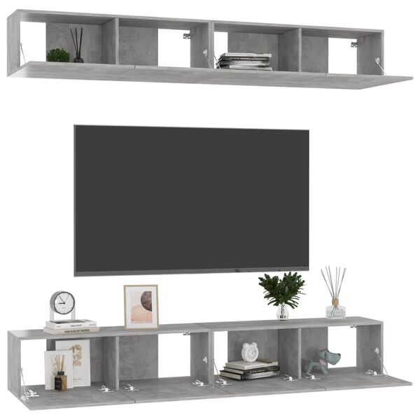 vidaXL TV Cabinets 4 pcs Concrete Grey 100x30x30 cm Engineered Wood