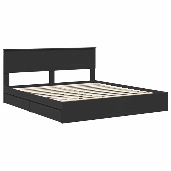 vidaXL Bed Frame with Drawer Manual Black 200 x 200 cm Engineered Wood