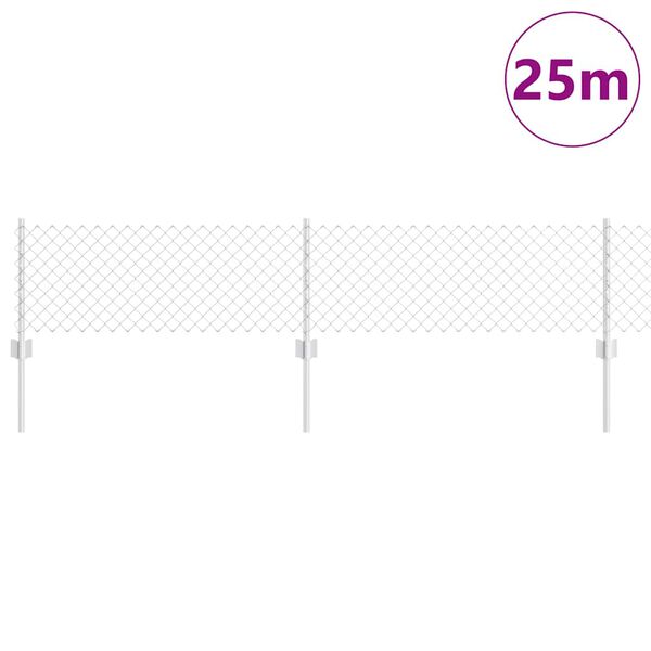 vidaXL Fence with Post Silver 0.4 x 25 m Steel