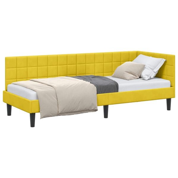 vidaXL Corner Bed Frame with Headboard Yellow 80 cm x 200 cm Velvet