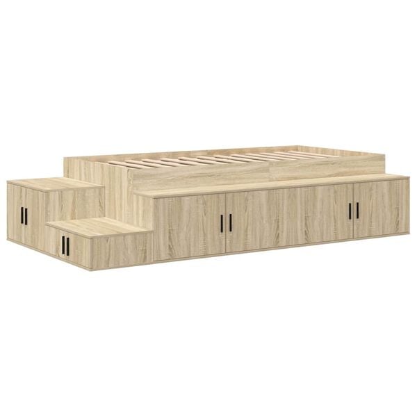 vidaXL Storage Bed Frame Sonoma Oak 100 cm Engineered Wood