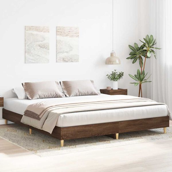vidaXL Bed Frame No Mattress Brown Oak 200x200 cm Engineered Wood