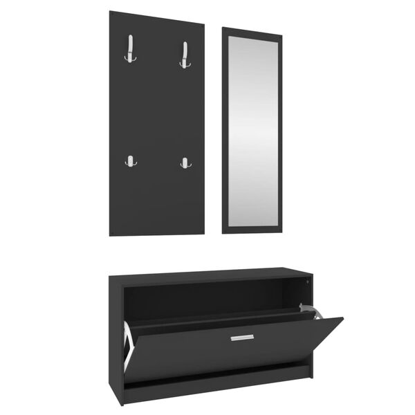 vidaXL 3-in-1 Shoe Cabinet Set Black Engineered Wood