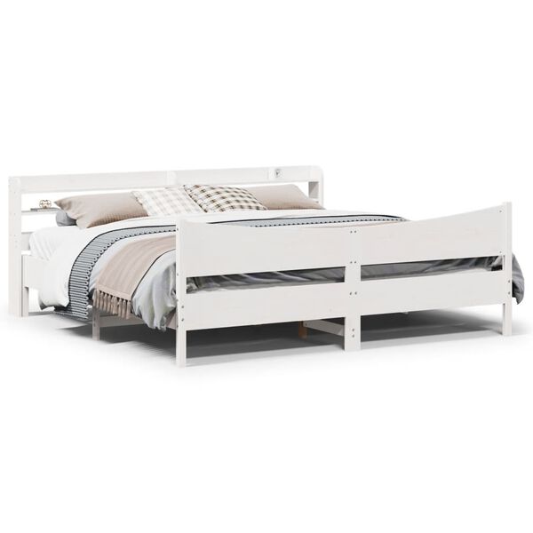 vidaXL Bed Frame with Headboard White 200x200 cm Solid Wood Pine