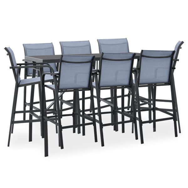 vidaXL 9 Piece Garden Bar Set Black and Grey
