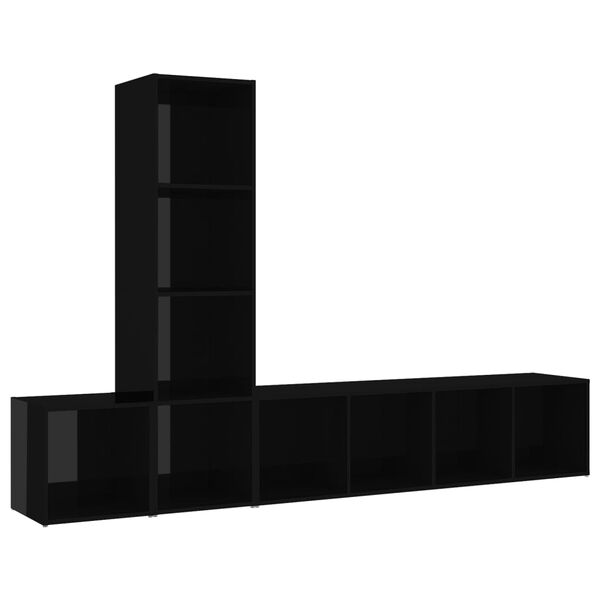 vidaXL 3 Piece TV Cabinet Set High Gloss Black Engineered Wood