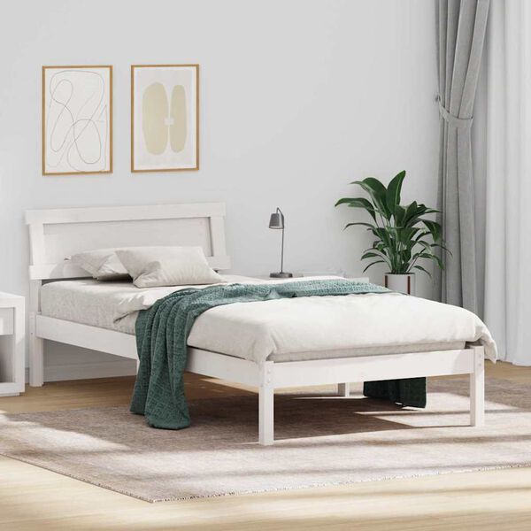 vidaXL Bed Frame with Headboard White 75 x 190 cm Solid Pine Wood