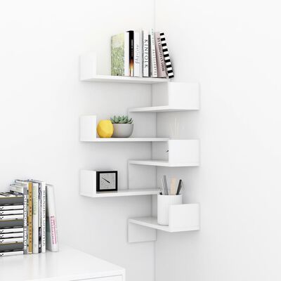 vidaXL Wall Corner Shelf 2 pcs High Gloss White 40x40x50 cm Engineered Wood