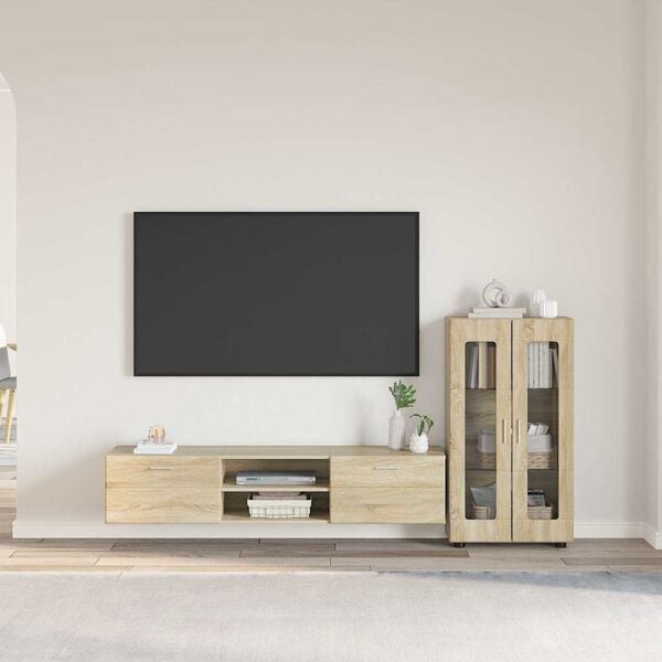 vidaXL TV Cabinet Set with Drawer with Door Sonoma Oak Engineered Wood