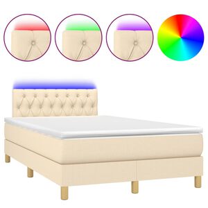 vidaXL Box Spring Bed with Mattress&LED Cream 120x200cm Fabric
