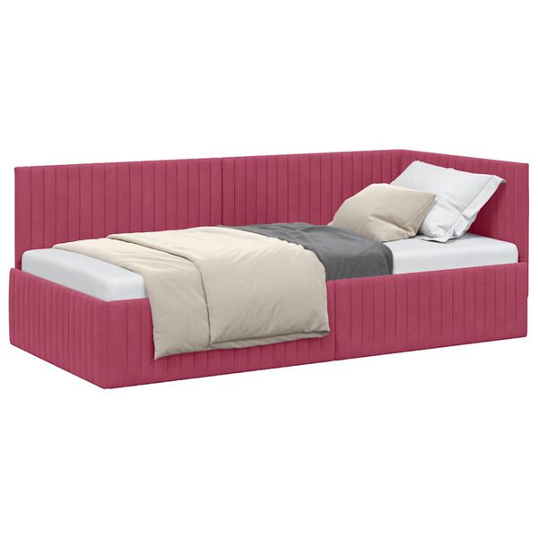 vidaXL Corner Bed Frame with Headboard Wine Red 90 cm x 190 cm Velvet
