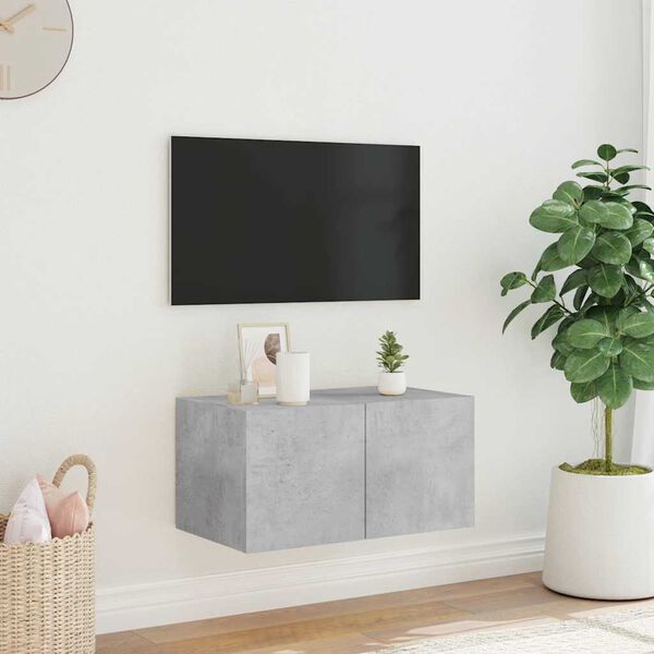 vidaXL TV Wall Cabinet with LED Lights Concrete Grey 60x35x31 cm
