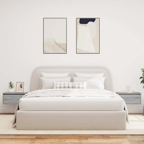 vidaXL Wall-mounted Bedside Cabinets with LED Lights 2 pcs Grey Sonoma