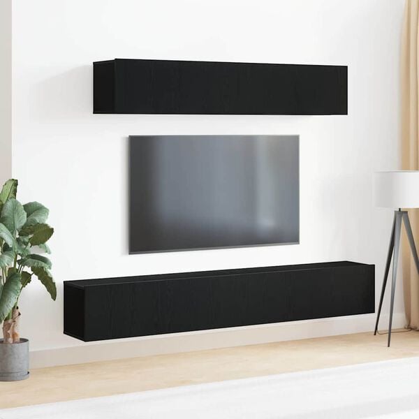 vidaXL TV Cabinet Set Wall-mounted Black Oak Engineered Wood