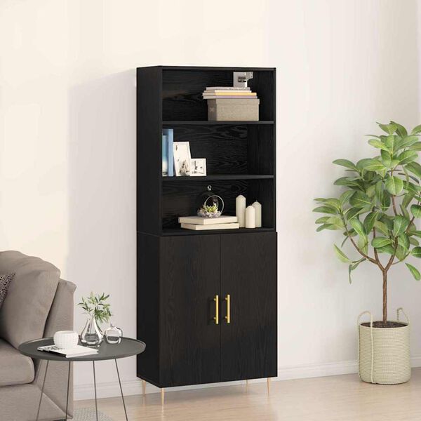vidaXL Highboard Black Oak 69.5 x 34 x 180 cm Engineered Wood