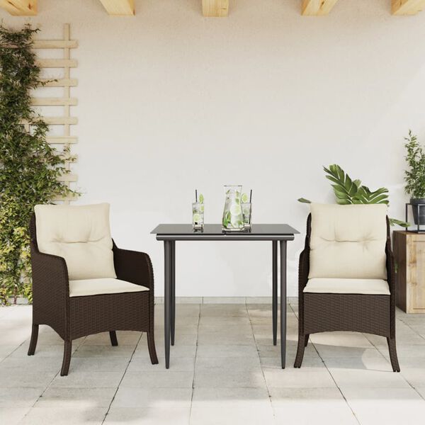 vidaXL 7 Piece Garden Dining Set with Cushions Brown Poly Rattan