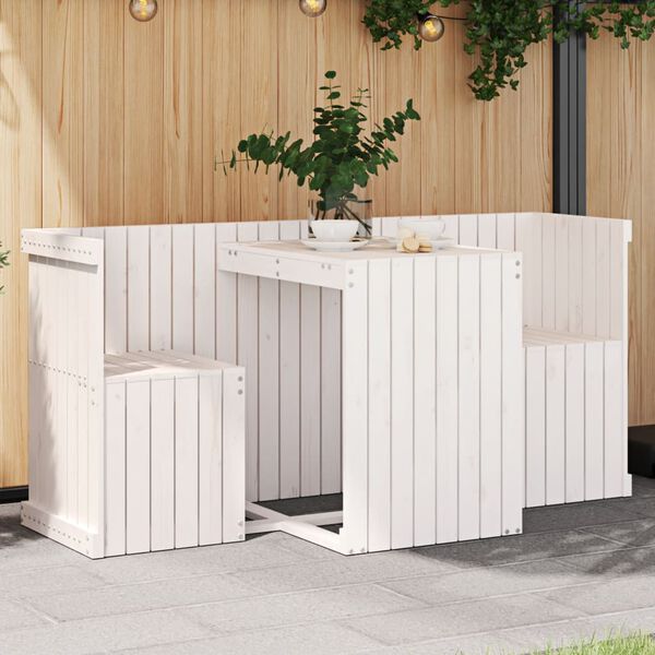 vidaXL Balcony Set 2-Seater White Solid Wood Pine
