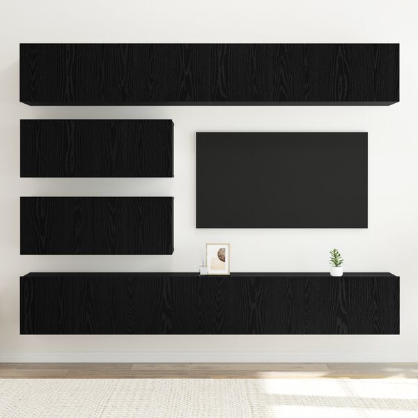 vidaXL TV Cabinet Set Wall-mounted 4 pcs Black Oak Engineered Wood
