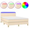 vidaXL Box Spring Bed with Mattress&LED Cream 140x200cm Fabric