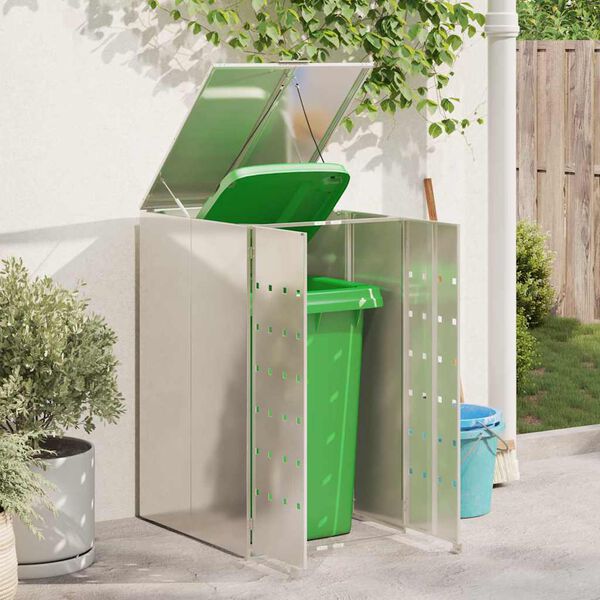 vidaXL Wheelie Bin Storage with Gas Lift-up Lid for 240L Bin Silver