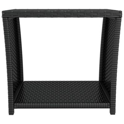 vidaXL Tea Table with Glass Top Black Poly Rattan&Tempered Glass