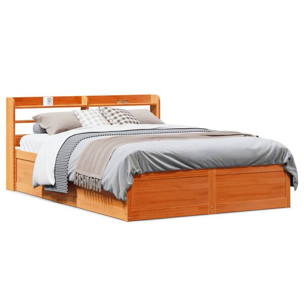 vidaXL Bed Frame with Headboard Wax Brown 160x200 cm Solid Wood Pine