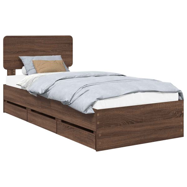 vidaXL Bed Frame with Headboard Brown Oak 75 x 190 cm Engineered Wood