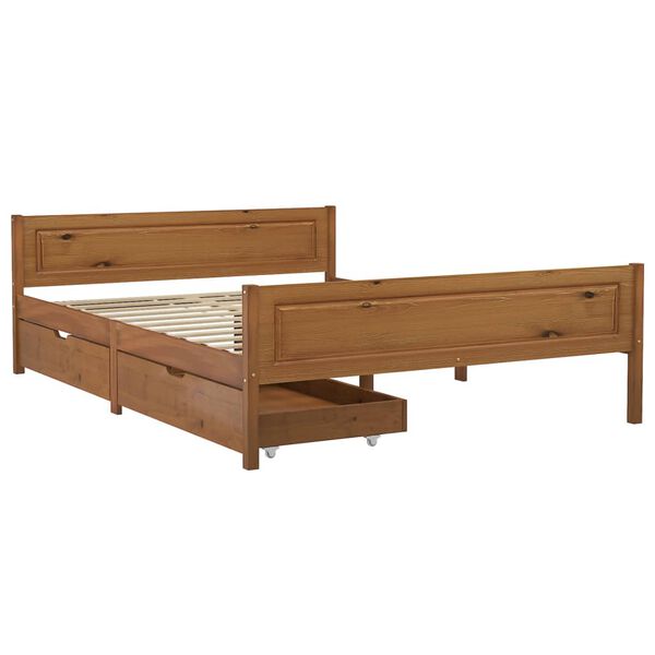 vidaXL Bed Frame without Mattress Honey Brown Solid Wood 140x200 cm (322113+321987)