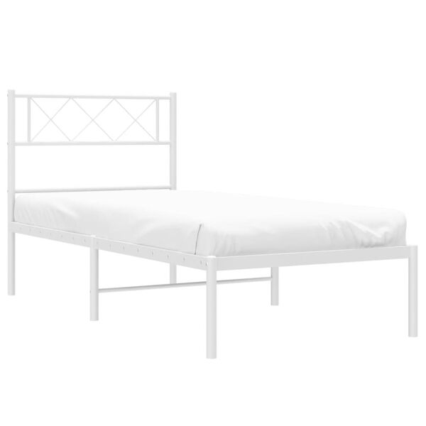 vidaXL Metal Bed Frame without Mattress with Headboard White 107x203cm