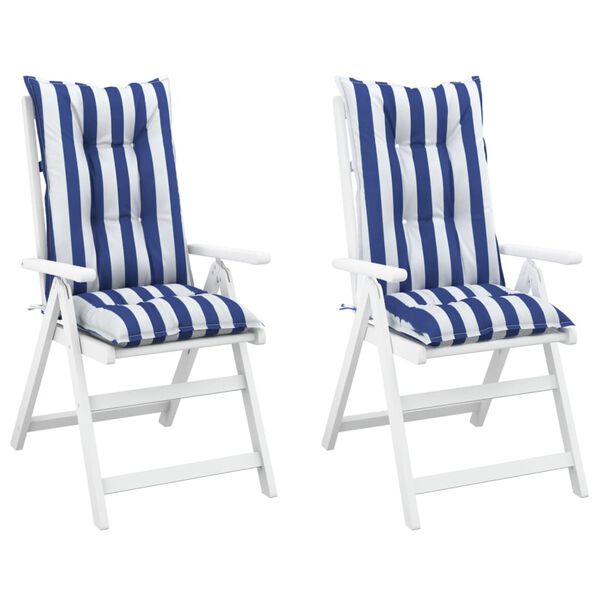 vidaXL Garden Highback Chair Cushions 2 pcs Blue&White Stripe 120x50x7 cm Fabric