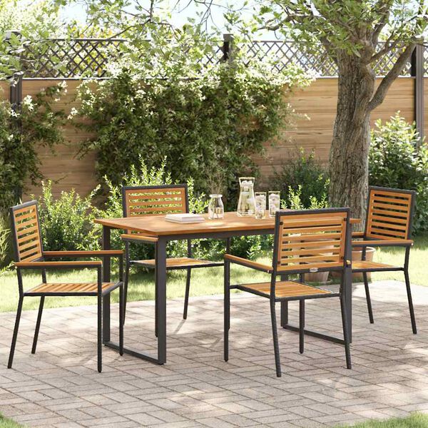 vidaXL Garden Dining Set 5 pcs Black Solid Acacia Wood