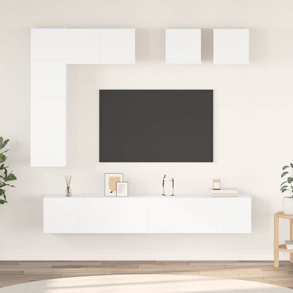 vidaXL 8 Piece TV Cabinet Set White Engineered Wood